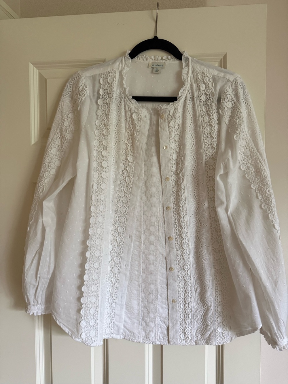 Sundance White Eyelet Lace Button-Front Blouse